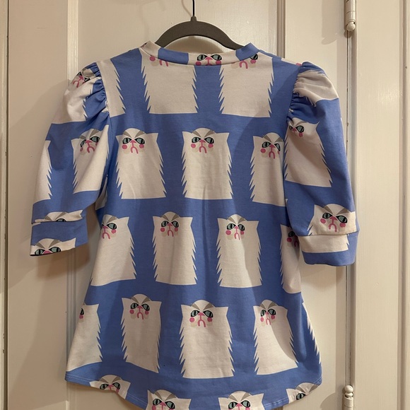 Nooworks Blue and White Grumpy Cat Puff-sleeve Tee Sz L 😻😻😻NWOT Limited Edition - Picture 3 of 6